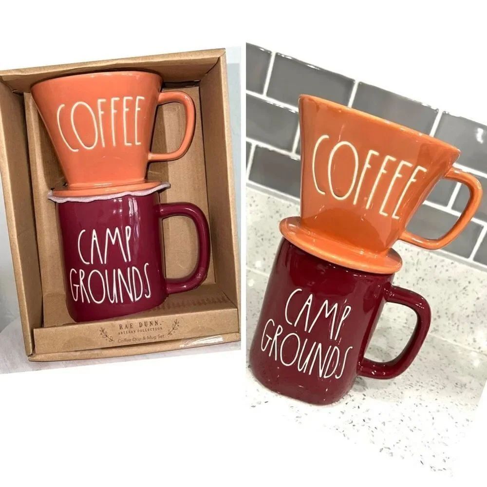 NWT Rae Dunn CAMP GROUNDS coffee mug cup & COFFEE drip mug Gorgeous 2 piece set
